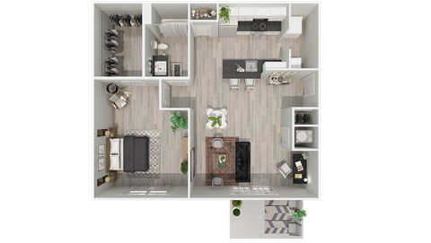 Floor plan for 1 bed, 1 bath, 852 sqft